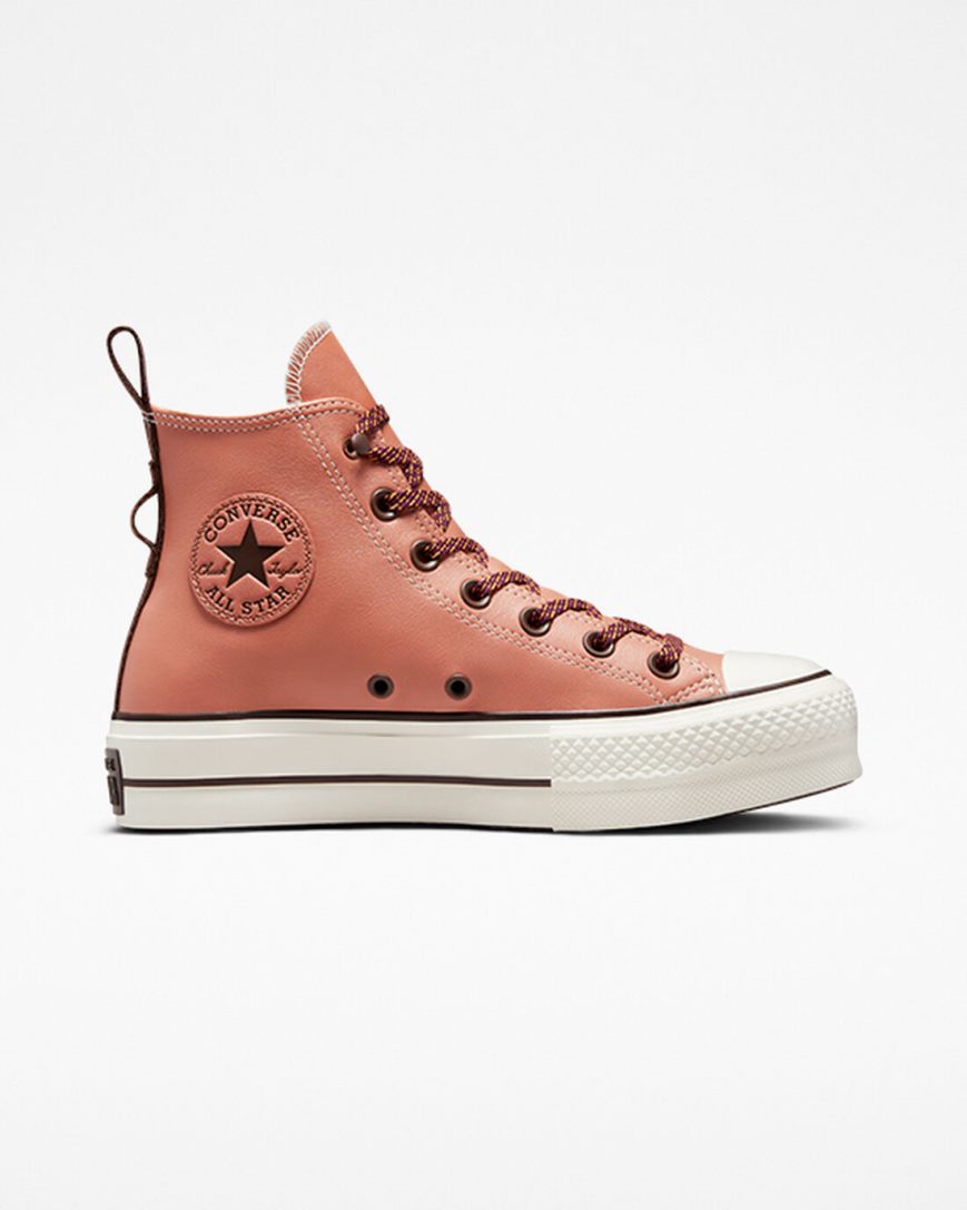 Dámské Boty Na Platformy Converse Chuck Taylor All Star Lift Tonal Læder Vysoké Meruňka | CZ MACI01